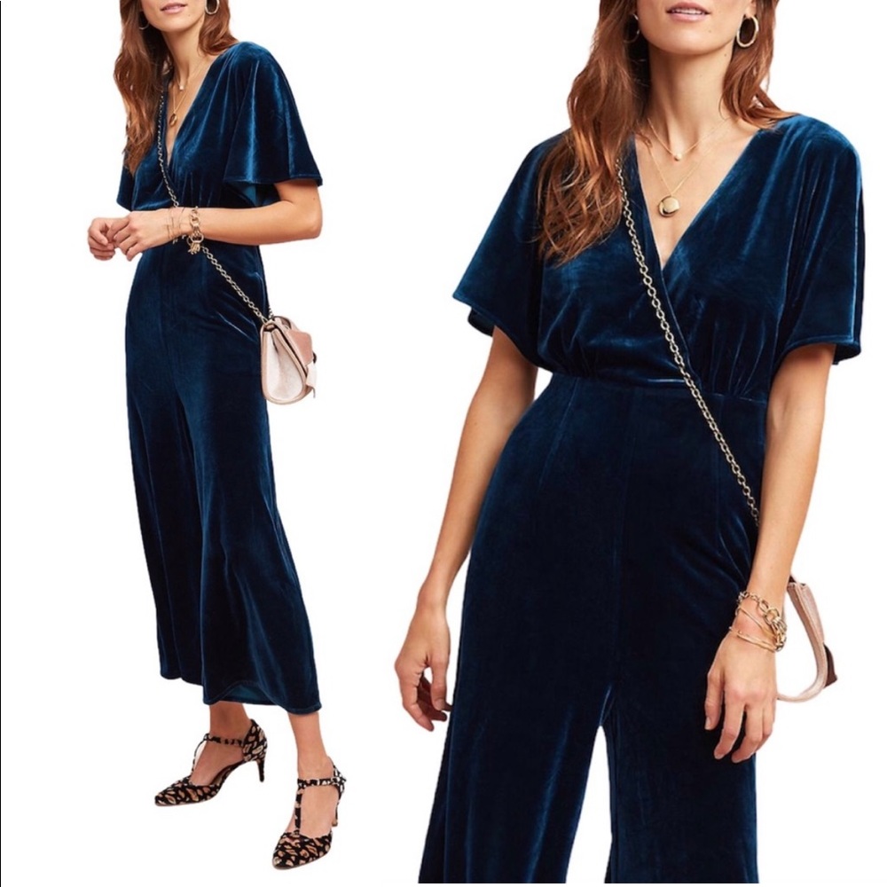 Anthropologie Greylin Luna Velvet Jumpsuit Romper in Teal